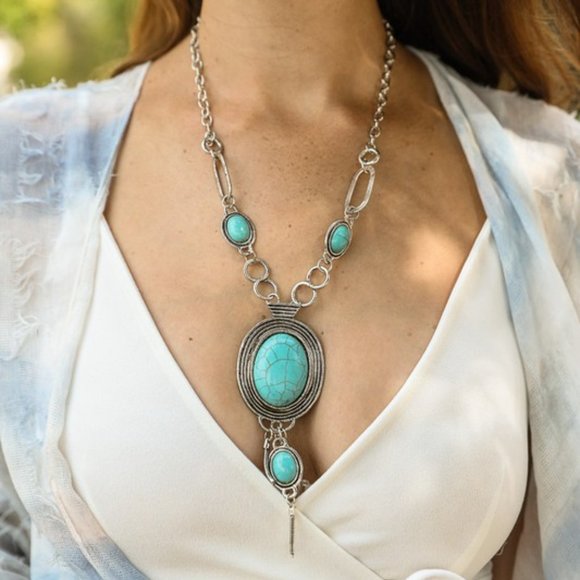 The House Of Gentry Jewelry - Turquoise Bolo Necklace Handcut Stones